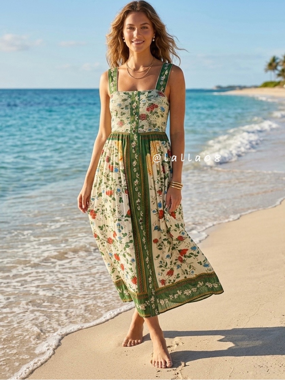 Caroline Constas Cream Green Floral Embroidered Maxi Dress